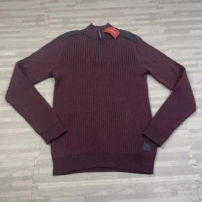 Guess Carson 1/4 Zip Mock Ribbed Sweater Mens Size Medium Long Sleeve Maroon $69 - Image 1 of 4