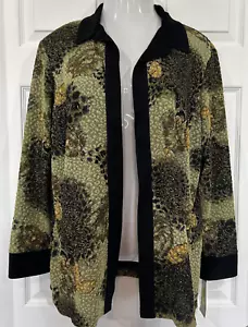 Tanjay Green Botanical Print Open Front Blazer Jacket Stretch Knit Plus Size 2X - Picture 1 of 14