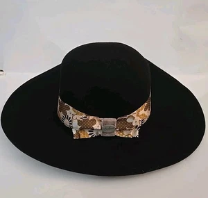 Cappello donna Pralana tesa larga floppy 100% lana seta nastro floreale bordeaux taglia S - Foto 1 di 12