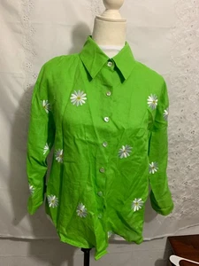 Casey Coleman grüne geblümte Leinenbluse Knopfleiste Größe S gebraucht, in einwandfreiem Zustand - Bild 1 von 5