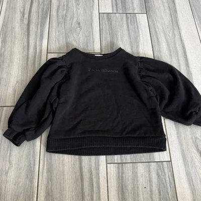 Girls Zara I’m An Influencer Black Long Bishop Puff Sleeve Sweater Size 6  - Image 1 of 4
