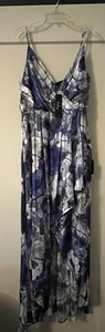 Abito donna Lulus Hi Low maxi sole stampa blu taglia media M. - Foto 1 di 7