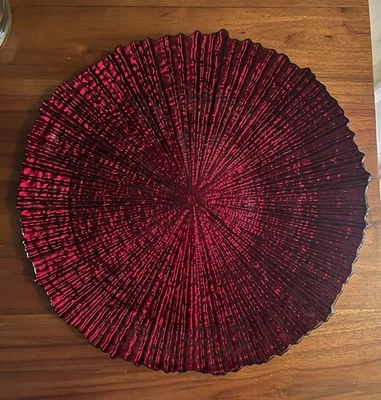 Crate and Barrel Red Glass 12 1/2" Charger Plate or Platter Starburst Never Used - Image 1 of 3