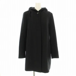 TRANS WORK Wool & Angora Blend Coat Hooded Black Women’s Size 38 - Picture 1 of 9