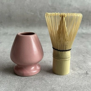 Japanese Bamboo Matcha Tea whisk & Holder Set Pink 2- Piece Set Japan - Picture 1 of 11