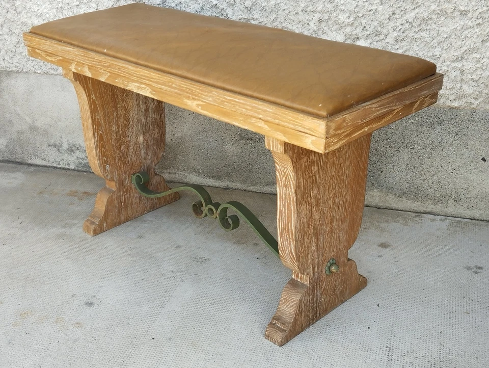 banc art deco jean Charles Moreux ? design chene cérusé fer forgé poillerat ? - Photo 1/4