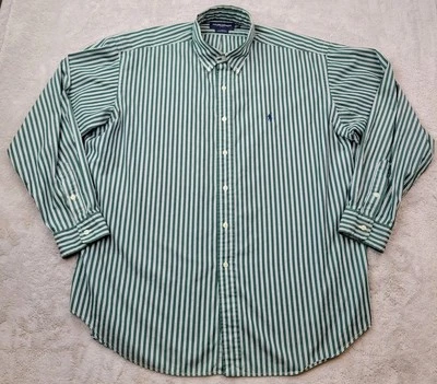 Camisa Polo Ralph Lauren Golf Abotonada Para Hombres XL Verde Blanco Rayas Tilden Pony Foto 1 de 4