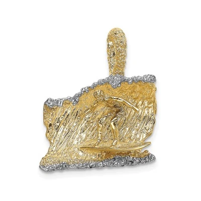 Colgante Surfer Oro 14k Dos Tonos para Hombres Montar Ola Océano Playa Joyería Foto 1 de 4