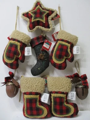 Boyds Lot of 8~ Rustic Christmas Ornaments ~ Acorn, Star, Stocking, Mitten ~ NWT - Image 1 of 4
