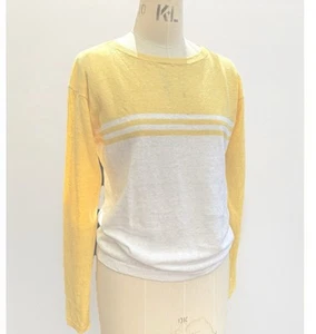 Uniqlo x Ines De La Fressane size S Women’s Crew Neck 100%Linen Top Yellow White - Picture 1 of 11