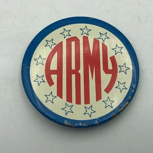 ARMY Pinback Stars Red White Blue 2-1/4" Button Pin Badge Patriotic Vintage - Picture 1 of 12
