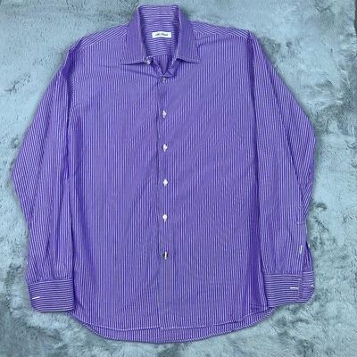 Camisa Aldo Bugatti Para Hombre 16.5/42 Púrpura Rayas Hecha en Italia Vestido Abotonado Foto 1 de 4