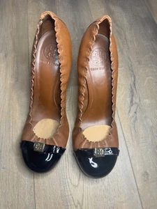 Tory Burch Leather Chestnut Color Block Leather Heels Size 10 M - Picture 1 of 10