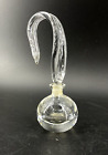 Vintage Clear Crystal Glass Perfume Bottle with Tall Twisted Feather Stopper
