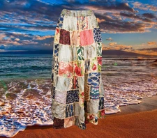 Womens Maxi Skirt, Beige Summer Skirt, Gujarati Patchwork Handmade Vintage S/M/L
