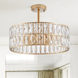Crystal DrumChandelier 6-Lights Pendant Light 18" Ceiling Lamp for Dining Room - Picture 1 of 12