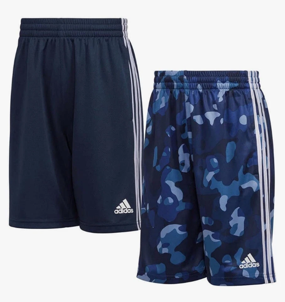 Boy's Adidas 2 Pack Active Shorts Size Large 14 - 16 Navy Blue White Camo