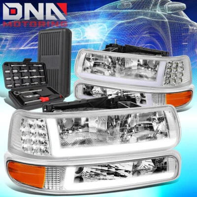 PARA CHEVY SILVERADO 1999-2002 LED DRL 4 PIEZAS CROMO ÁMBAR PARACHOQUES FARO + HERRAMIENTAS Foto 1 de 4