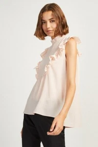 French Connection Crepe Light Womens Mock Ruffled Neck Top (Pink) RRP £45.00 - Picture 1 of 3