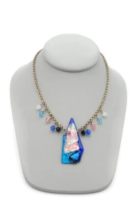 Collar colgante de vidrio artístico tono plata cristal 16" Foto 1 de 4