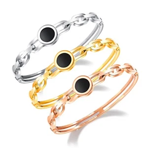 Stainless Steel Chain-Style Hinge Bangle Bracelet Silver Gold Rose Gold Plated - Picture 1 of 5