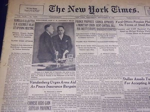 1949 SEPTEMBER 21 NEW YORK TIMES - ROMULO NEW U. N. HEAD - NT 3662 - Picture 1 of 2