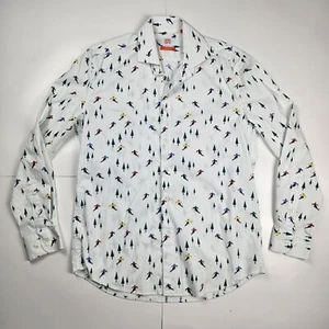 Oppo Suits Shirt Mens Medium 15.6 White Long Sleeve Skiing Trees All Over Print - Picture 1 of 9