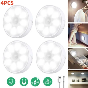 4X PIR Motion Sensor Night Lights USB Rechargeable LED Closet Stair Wall Light - Picture 1 of 10