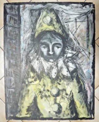 H/C Arlequin vers 1950/60 Jean-Marie Gouttin peintre niçois - Photo 1/4