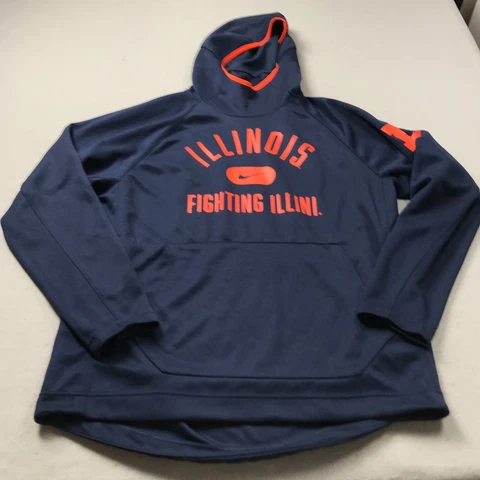 Illinois Fighting Illini Hoodie Mens Large Blue Nike Dri Fit NCAA Sweatshirt Cover
