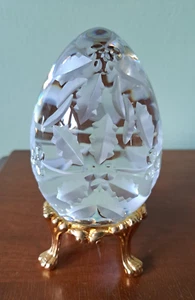 Godinger Stechpalme & Beere geschliffen Bleikristall Oster- oder Weihnachtseier mit Ständer signiert - Bild 1 von 9