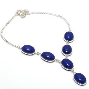 Lapis Lazuli Gemstone Ethnic 925 Sterling Silver Jewelry Necklace 18" I100