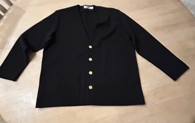 St Croix Knits Men's XL  Black Merino Wool V Cardigan Sweater Gold Button  USA - Image 1 of 4