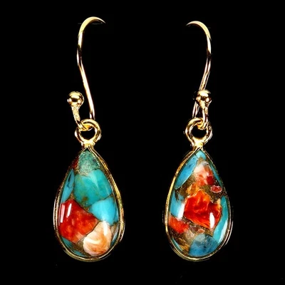 925 Sterling Silver Earrings Pear Kingman Turquoise 13x9mm Gemstone Jewelry - Image 1 of 4