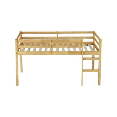 Cama tipo loft doble de madera maciza de goma con plataforma de cama de escalera de listones reforzados Foto 1 de 4
