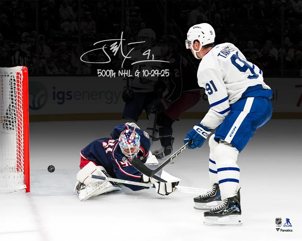 John Tavares Maple Leafs Signed 16" x 20" 500th NHL Goal Spotlight Photo w/Insc - Image 1 of 1