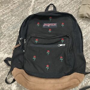 JanSport Right Pack Backpack Leather Bottom Rose Embroidery Padded