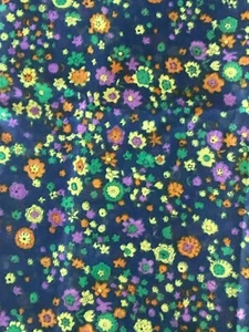 Vintage Colorful Blue Floral Cotton Fabric 47" x 5+ Yards (FAB8) - Picture 1 of 6