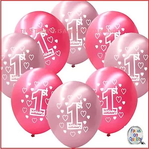 40 Pink Girl's 1st Birthday Printed Pearlised Balloons - Picture 1 of 1