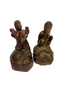 Pair of figural hand carved wooden Wood African pipe stand match holder ashtray - Picture 1 of 6
