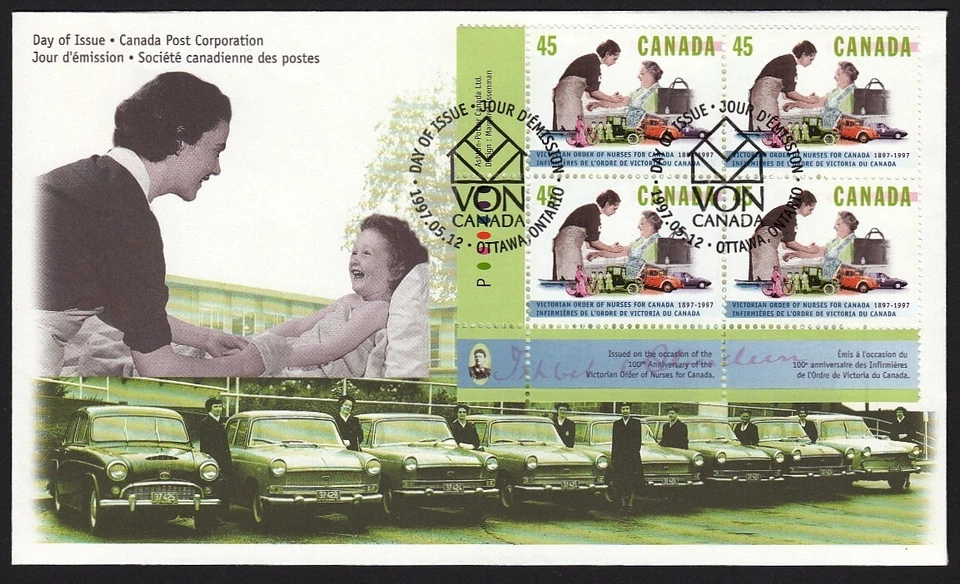 VICTORIAN ORDER OF NURSES = Official FDC with LL block of 4 Canada 1997 New Foto 1 de 1