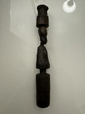 Antiguo candelabro estatua de hombre africano negro de madera Foto 1 de 3