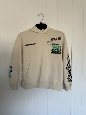 Sudadera con Capucha Zara Niños 11-12 Beige Estampado Patinaje Callejero Estado de ánimo Manga Larga Pullover Foto 1 de 3