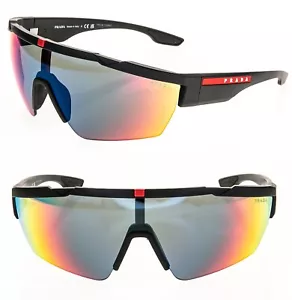 PRADA LINEA ROSSA ACTIVE 03X Black Blue Red Mirror Stripe Sport Sunglass PS03XS - Picture 1 of 9