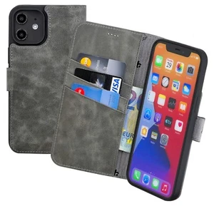 Coque En Cuir De Style Livre Pour iPhone 12, Étui De Protection En Gris Antique - Photo 1/9