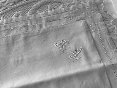 Linge Ancien Taie De Mariage En lin Brodée Monogramme A L - Photo 1/4