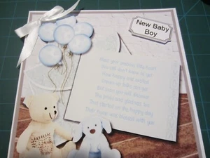 New Handmade Baby Boy Themed New Baby Card Size 7'' x 7'' - Picture 1 of 5