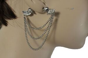  Women Earrings Set Fashion Jewelry Silver Metal Chain Heart Wing Double 2 Sides
