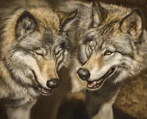 35" Fabric Panel - David Textiles Digital Two Wolves Nature Scene - Picture 1 of 1