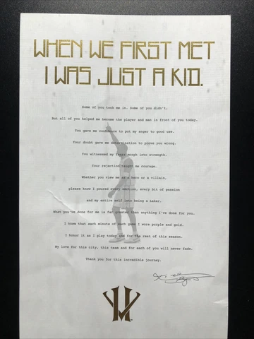 Kobe Bryant Retirement Letter 11/29/2015 Stadium Giveaway w/ Ticket Stub Cover